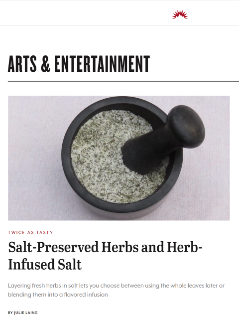 If you’re a fan of flavored salts, the recipe in my latest Flathead Beacon column is for you. Learn to make Salt-Preserved Herbs and Herb-Infused Salt. Learn more at TwiceasTasty.com.